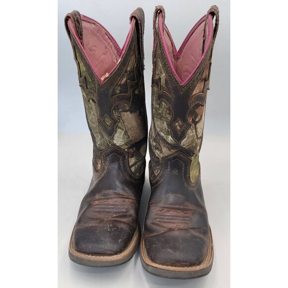 Ariat Western Boot Brown/Pink Camo Leather & Fabric Womens 7B - Picture 2 of 14
